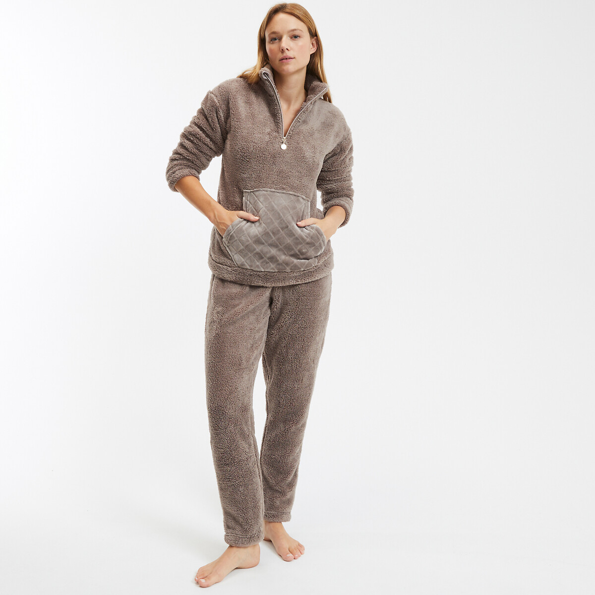 SO'HOME<br>Pijama de sherpa com gola alta e zíper
