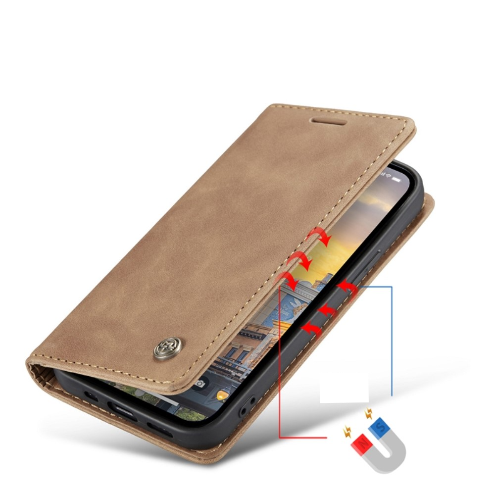 iPhone 14 Pro Max Leder Tasche Flip Wallet Etui mit Kartenfächern - Hellbraun