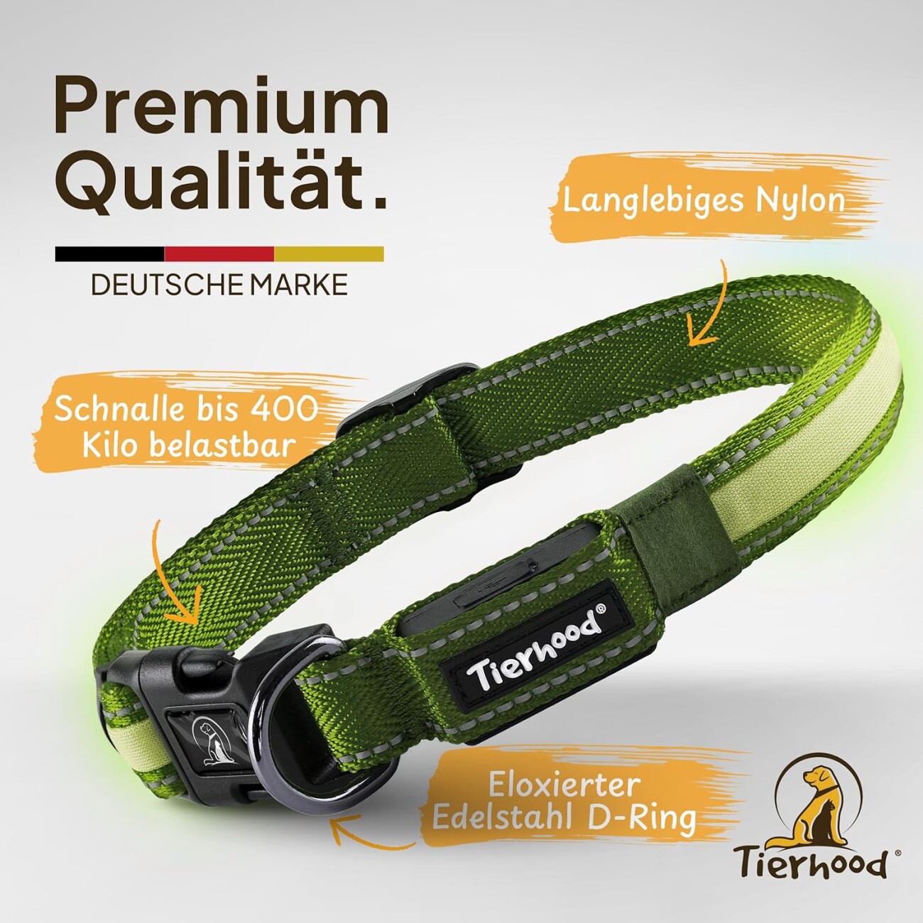 Tierhood Leuchtehalsband LED Halsband grün M