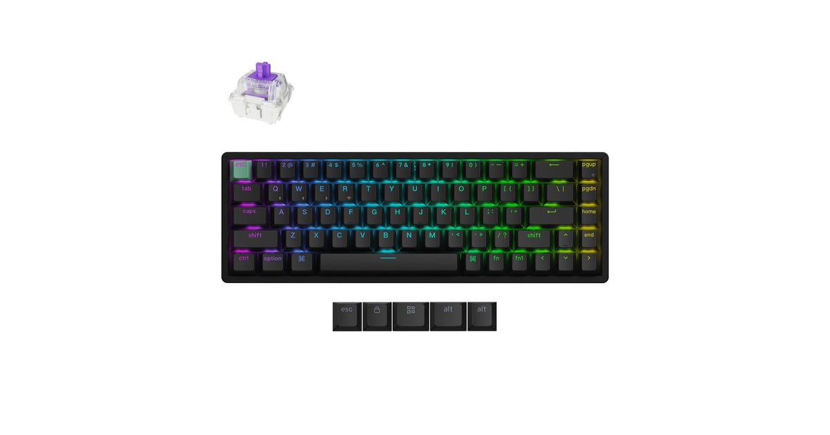 KeychronK6 HE-J1, toetsenbord  (Zwart, US lay-out, Gateron Double-Rail Magnetic Nebula, 65%, RGB leds, Cherry Double-shot PBT, hot swap, USB-C | 2.4 GHz | Bluetooth 5.1)