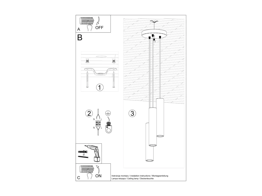 Lampe à suspension Lagos grenier en acier - 3 sources lumineuses - L.19,5 x H.108 cm - ocre rouge