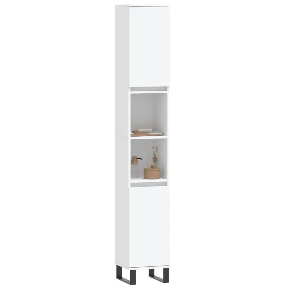vidaXL - Kolomkast met 2 deuren 2 vakken - Wit - Hout en ijzer - 30x30x190 cm
