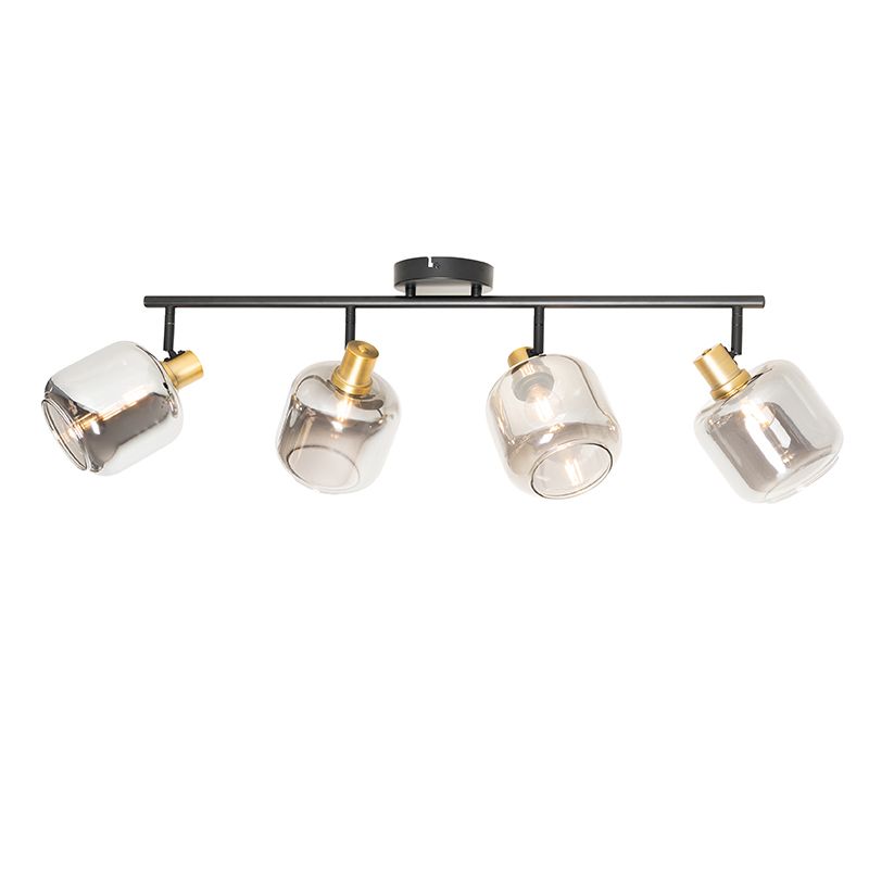 Plafondspot zwart met goud met smoke glas 4-lichts - Zuzanna