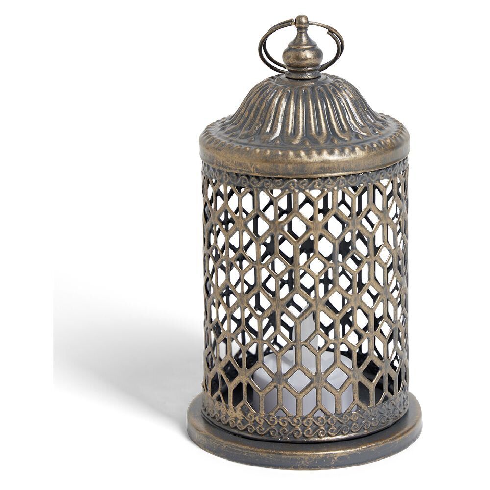 Lanterne bougie LED style oriental H15cm argenté