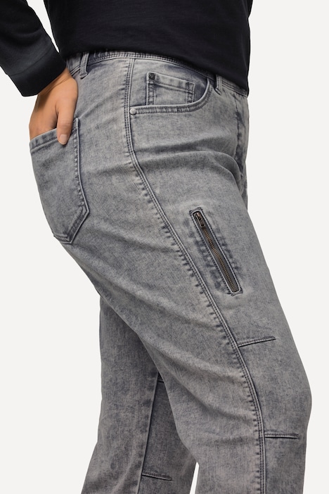 Boyfriend-Jeans, weites Bein, Komfortbund, Schenkeltaschen