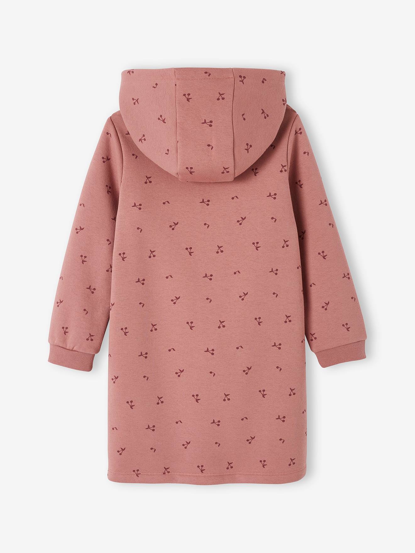 Vestido de pelúcia com capuz e detalhes encantadores, para meninas, azul médio liso com estampas.