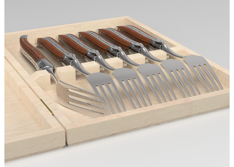 Service de 6 fourchettes Laguiole avec un manche en bois de bocote et mitres en acier inoxydable