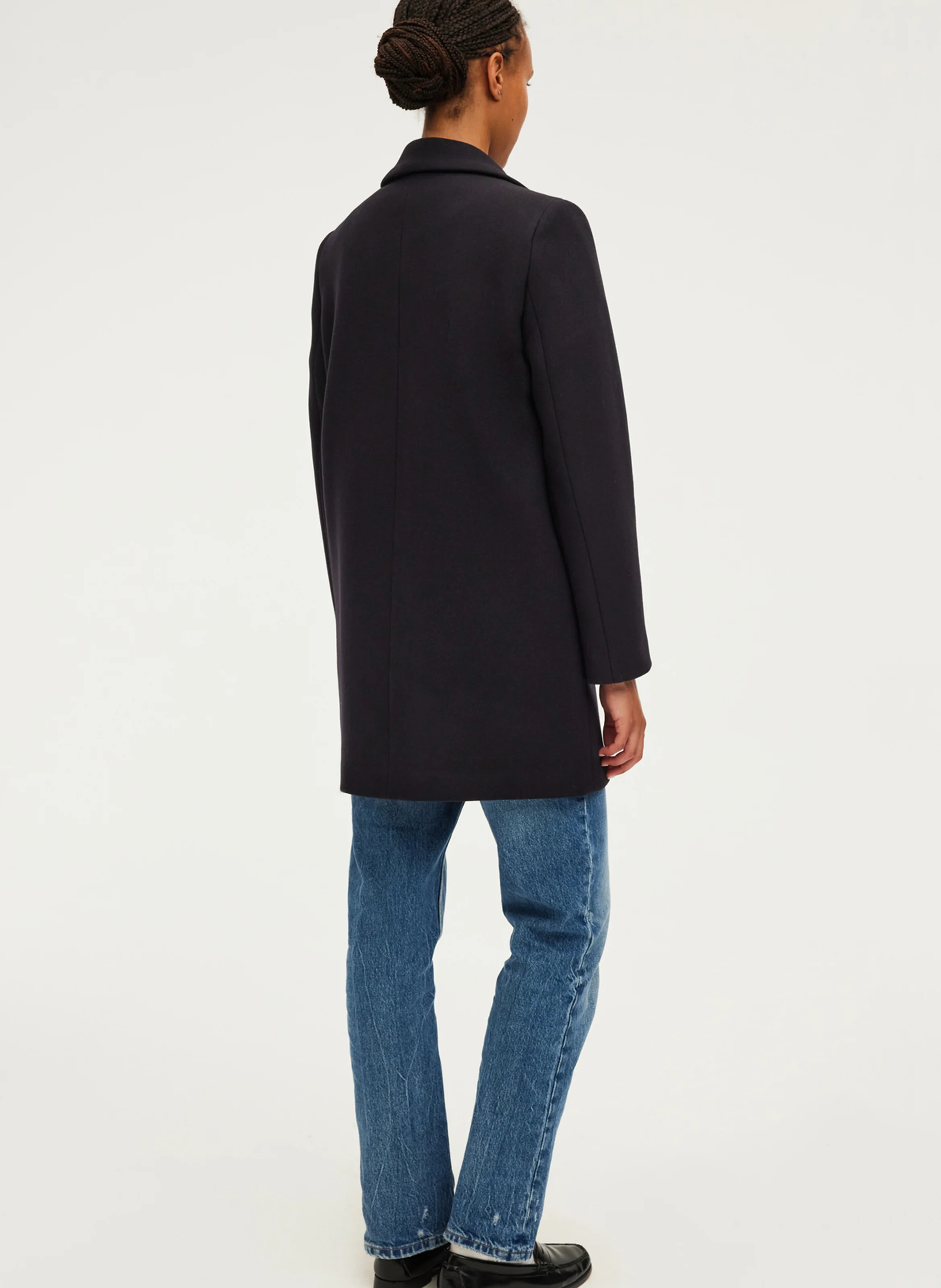 LIANE - Manteau droit à boutonnage croisé en laine mélangée | Bleu