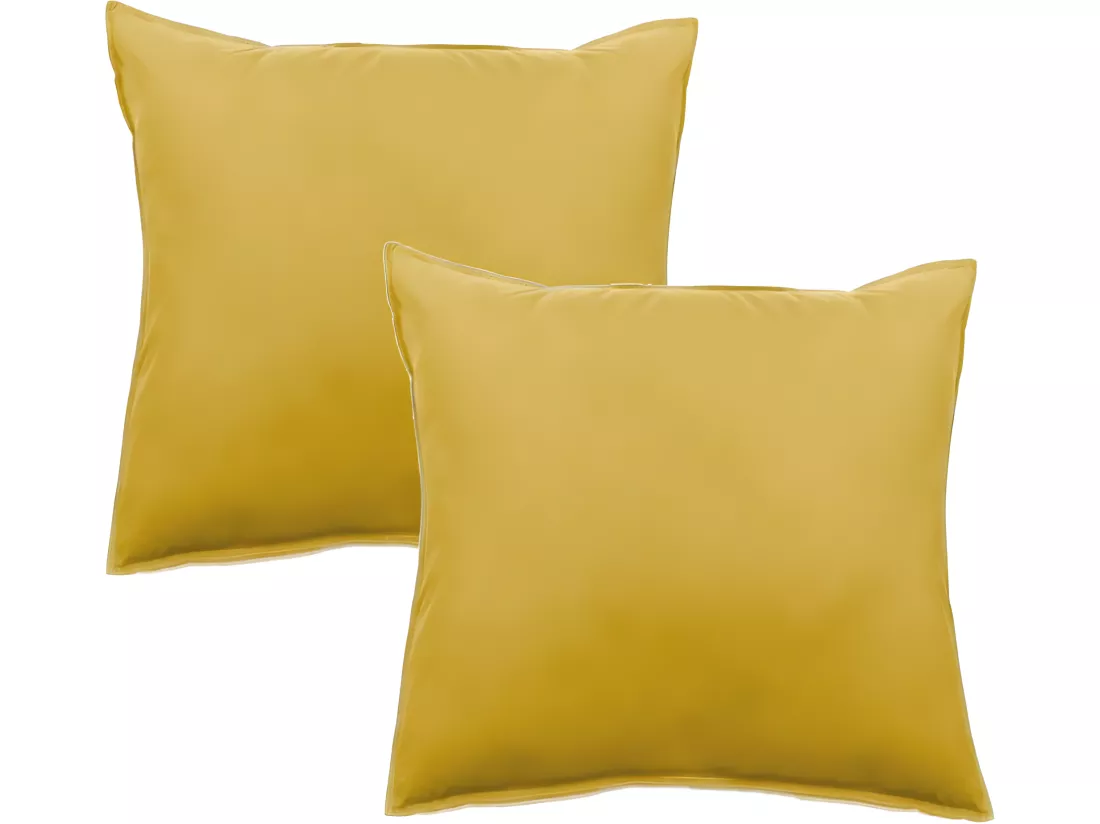 Lot De 2 Taies D’oreiller Pur Coton Teint Lavé 63 Fils/cm² Vent Du Sud - Curry - 65 X 65 Cm