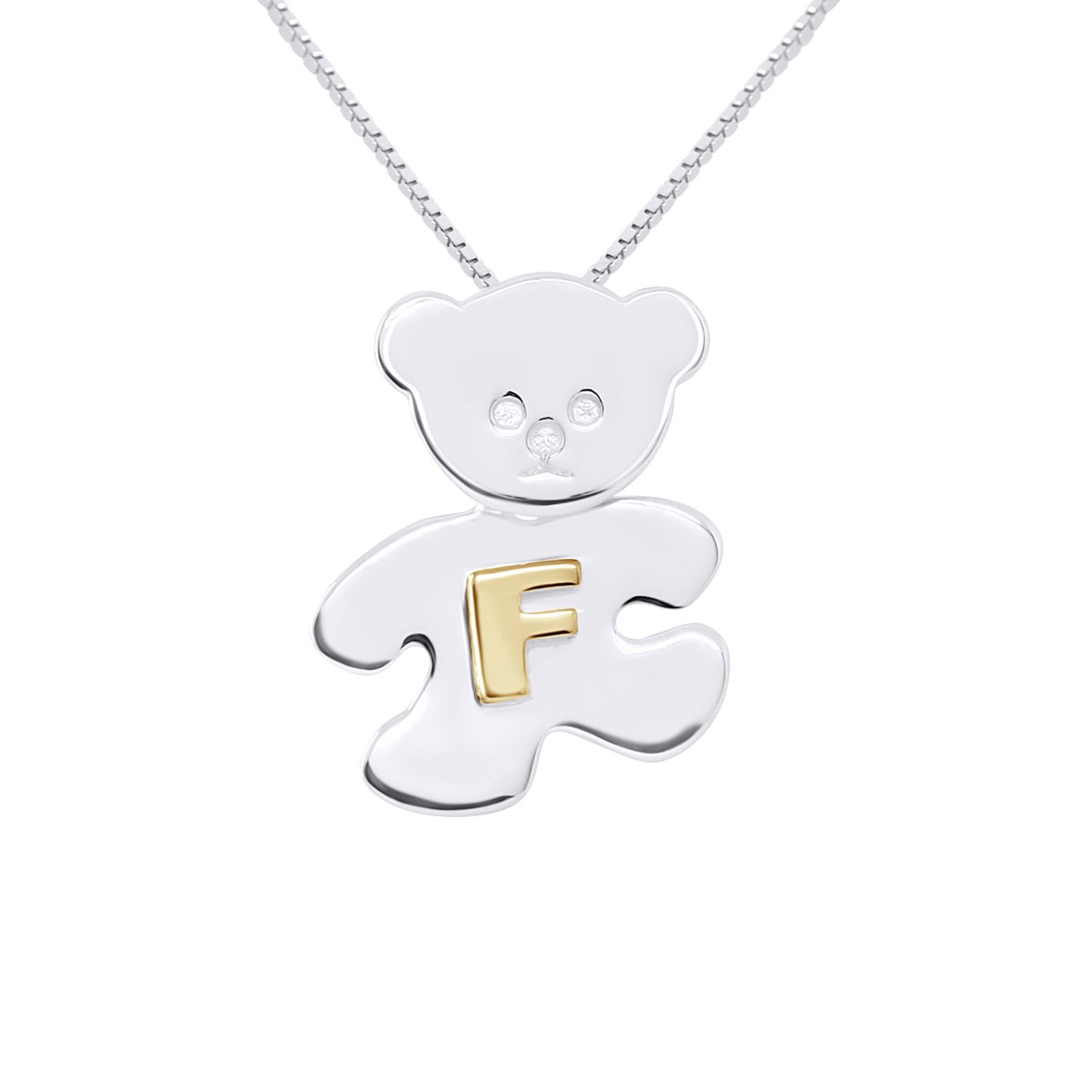 Pendentif OURSON Argent - Lettre F plaqué Or Jaune