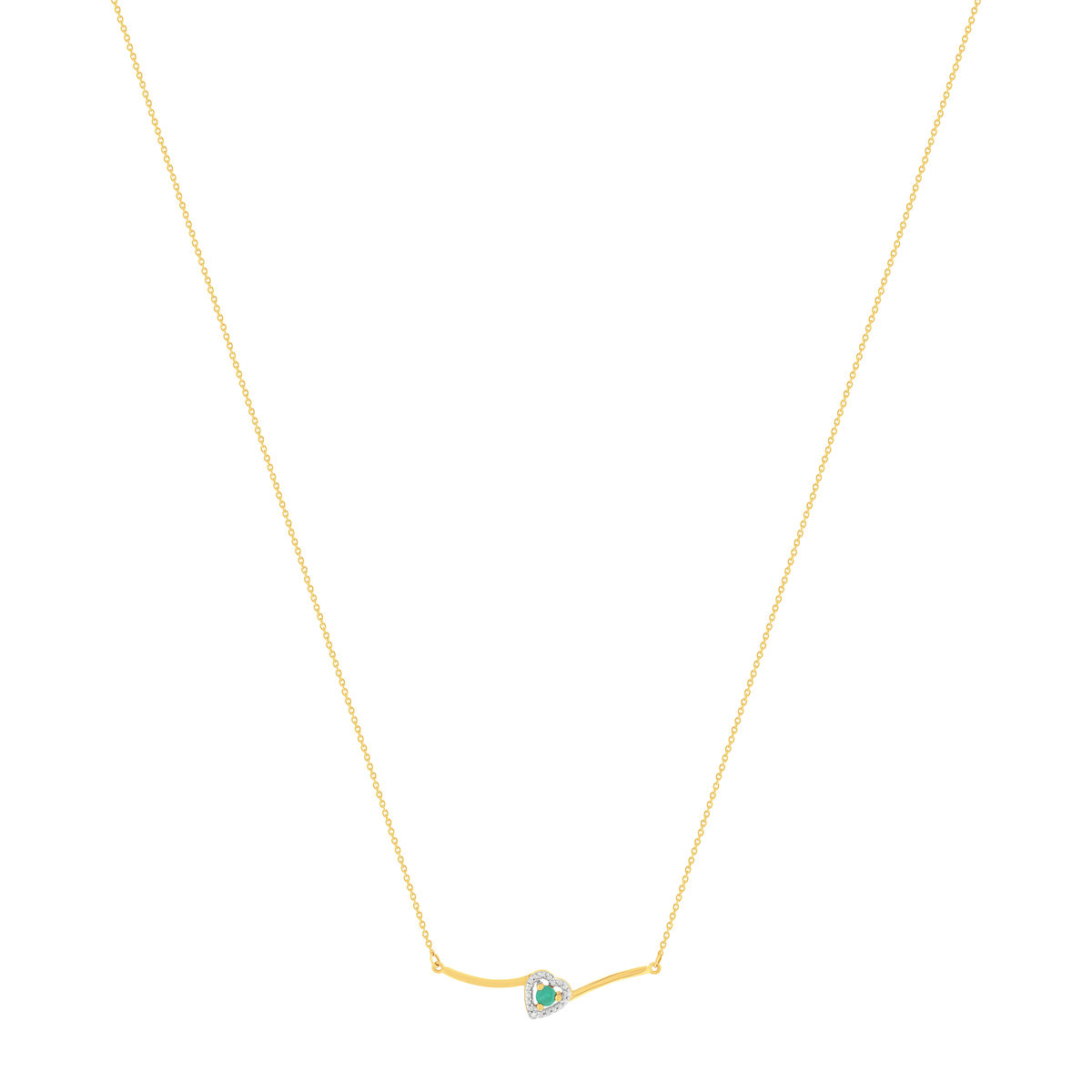 Collier or 375 jaune coeur émeraudes et diamants 45cm