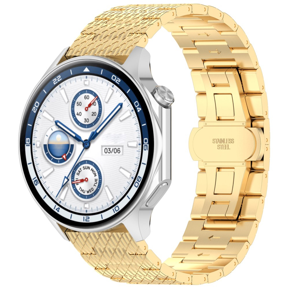 Samsung Galaxy Watch 3 (45mm) Edelstahl Armband mit Streifen und Butterfly-Verschluss (Gelenkumfang: 210 mm) - Gold