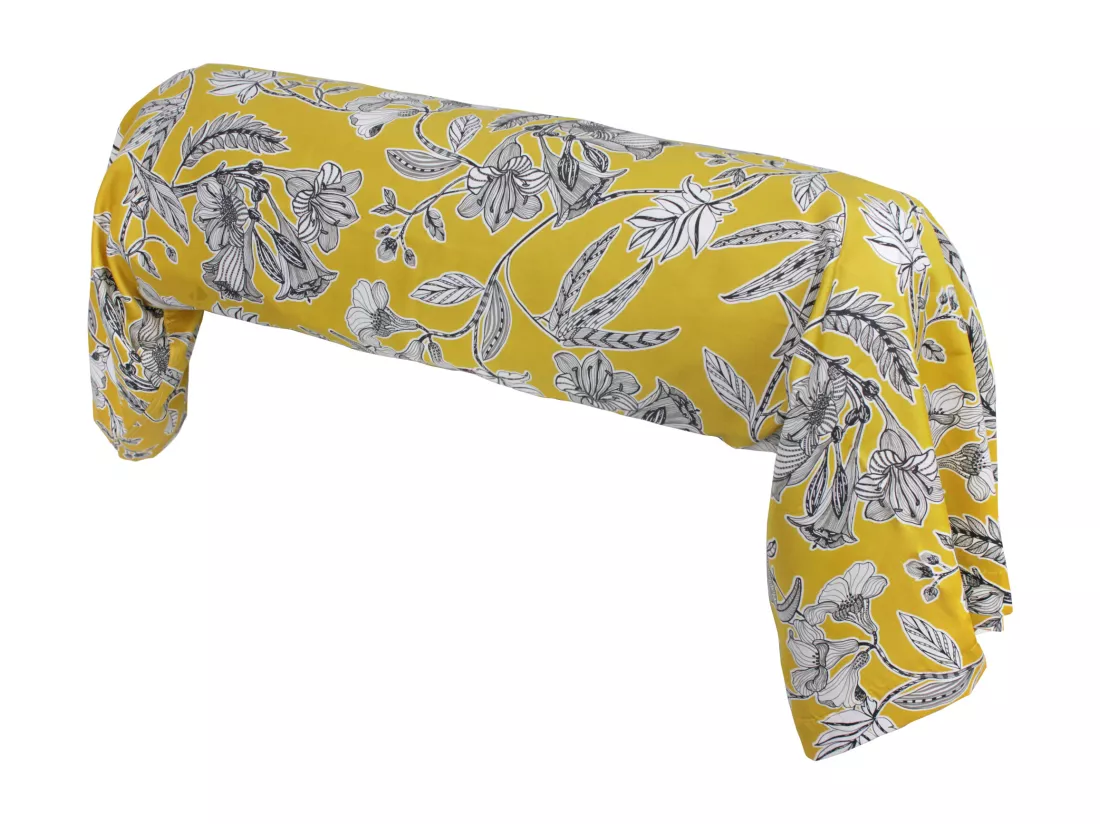 Taie de traversin 140x43 cm satin de coton BOTANIC jaune soleil
