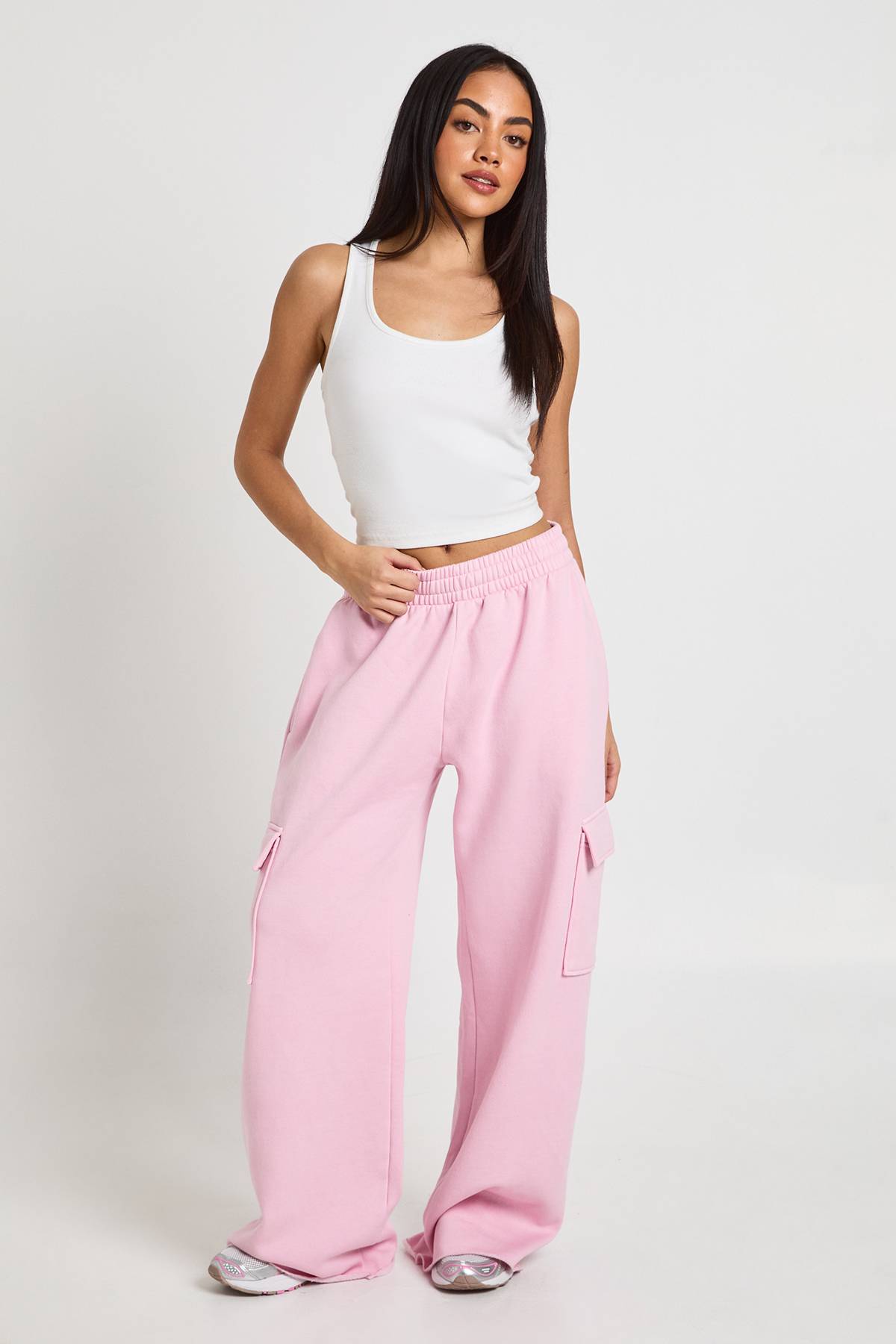 boohoo Jogger Cargo Droit Taille Mi-haute Effet Délavé