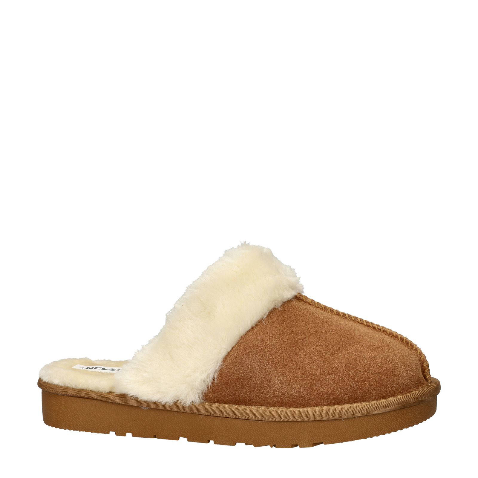 Nelson Home suède pantoffels cognac