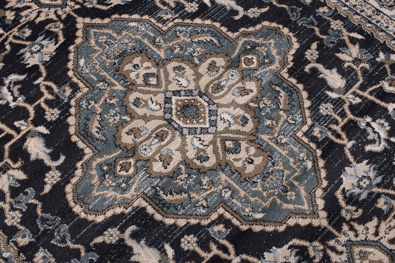 Carpeto Orientteppich Teppich Schwarz 180 x 250 cm Medaillon Klassisch Muster - Wohnzimmer Schlafzimmer Esszimmer