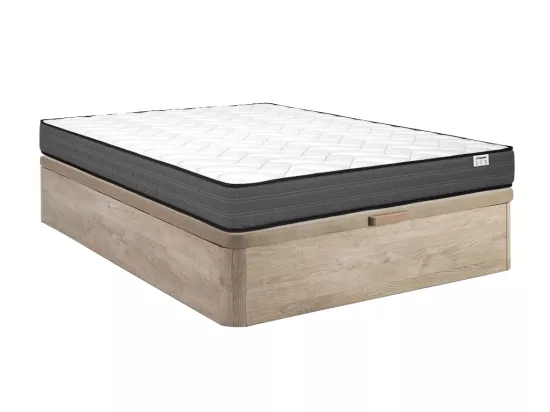 Ensemble 140 x 190 cm sommier coffre naturel clair + matelas ressorts ensachés ép.20cm - AMBRACIE de YSMÉE