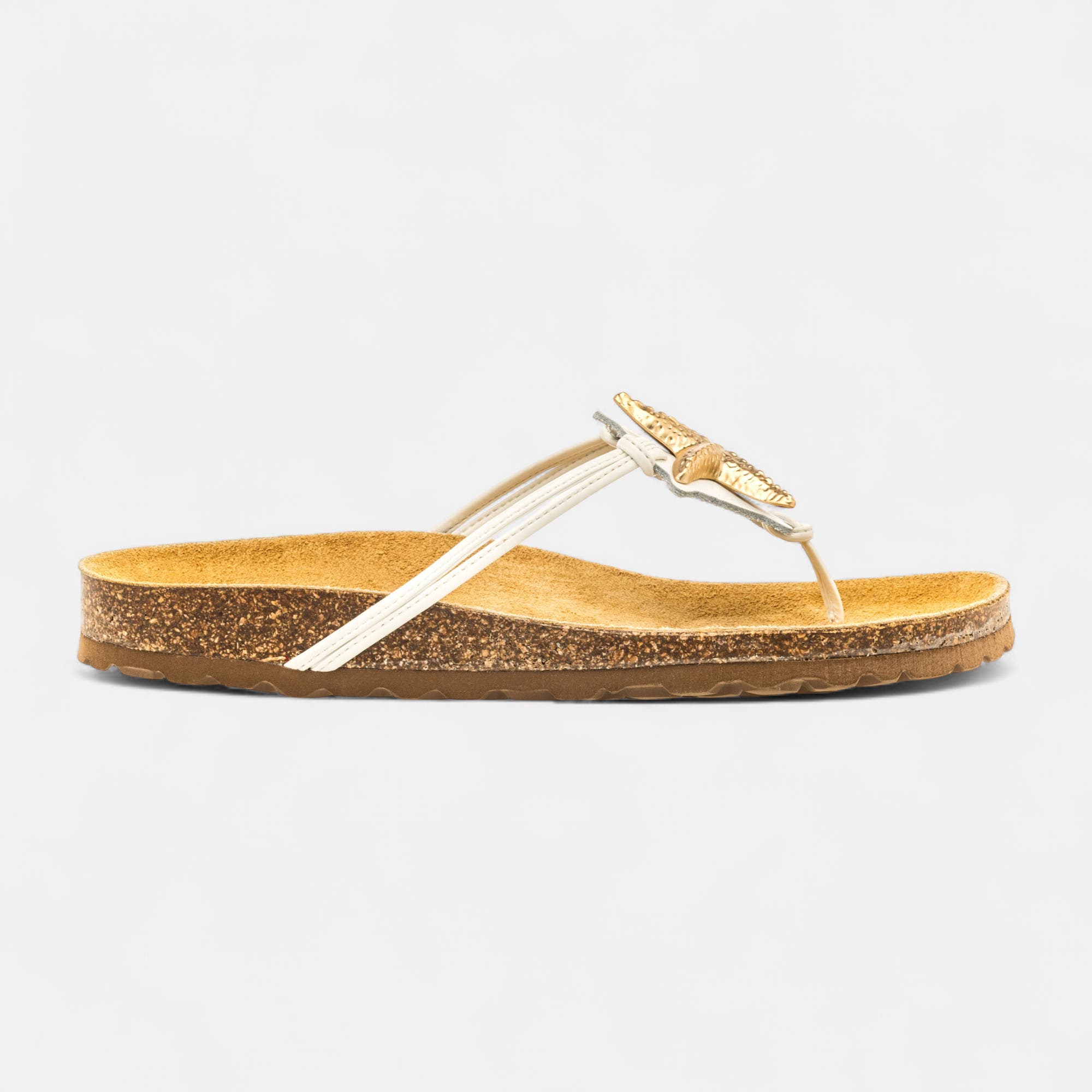 Mules semelle liège Femme en cuir blanc