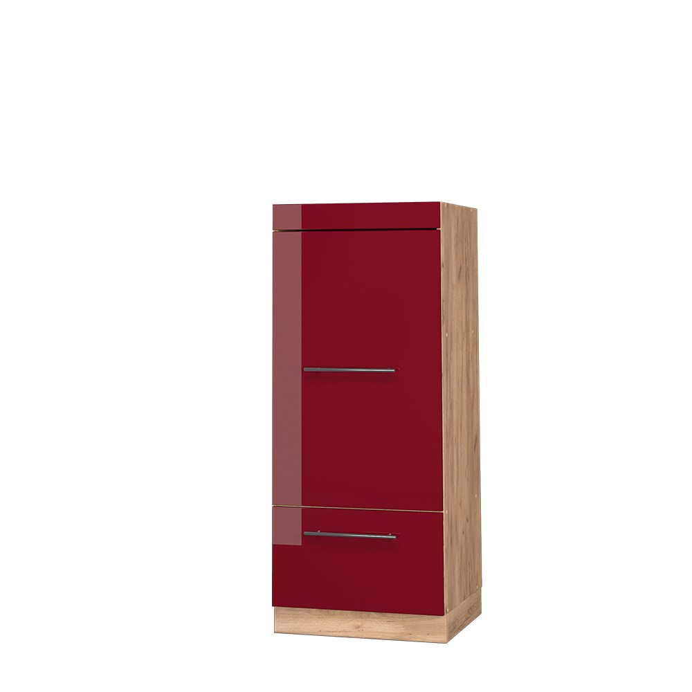 Vicco Mikrowellenumbauschrank Küchenschrank Küchenmöbel Fame-Line Eiche Bordeaux Rot 60 cm modern Hochglanz Küche Einbauküche Blende Hochschrank Schublade Mikrowelle Backofen Küchenzeile