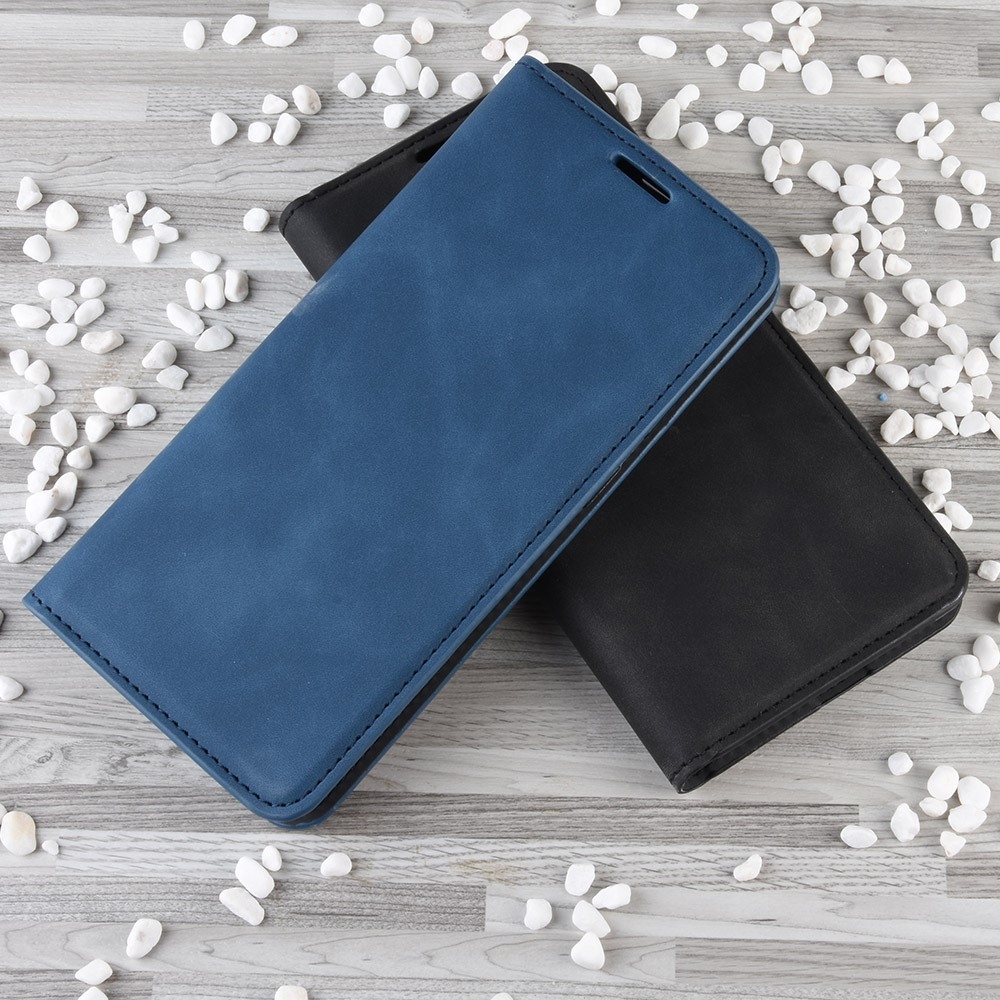 Samsung Galaxy S10 Lite Vintage Leder Tasche Flip Cover Fashion Design - Dunkelblau (Matt)