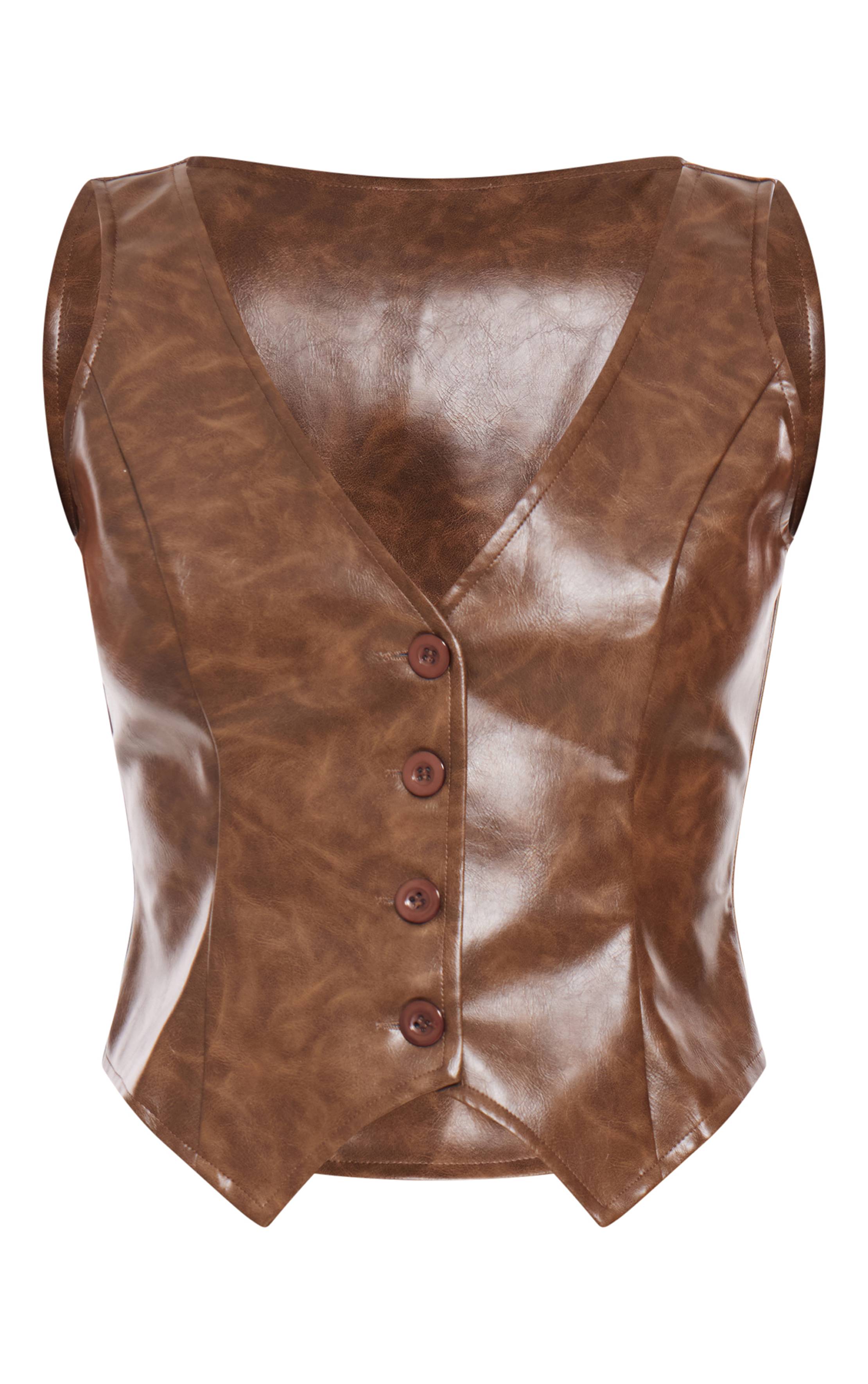 Chocolat Gilet Long En Synthétiquecuir