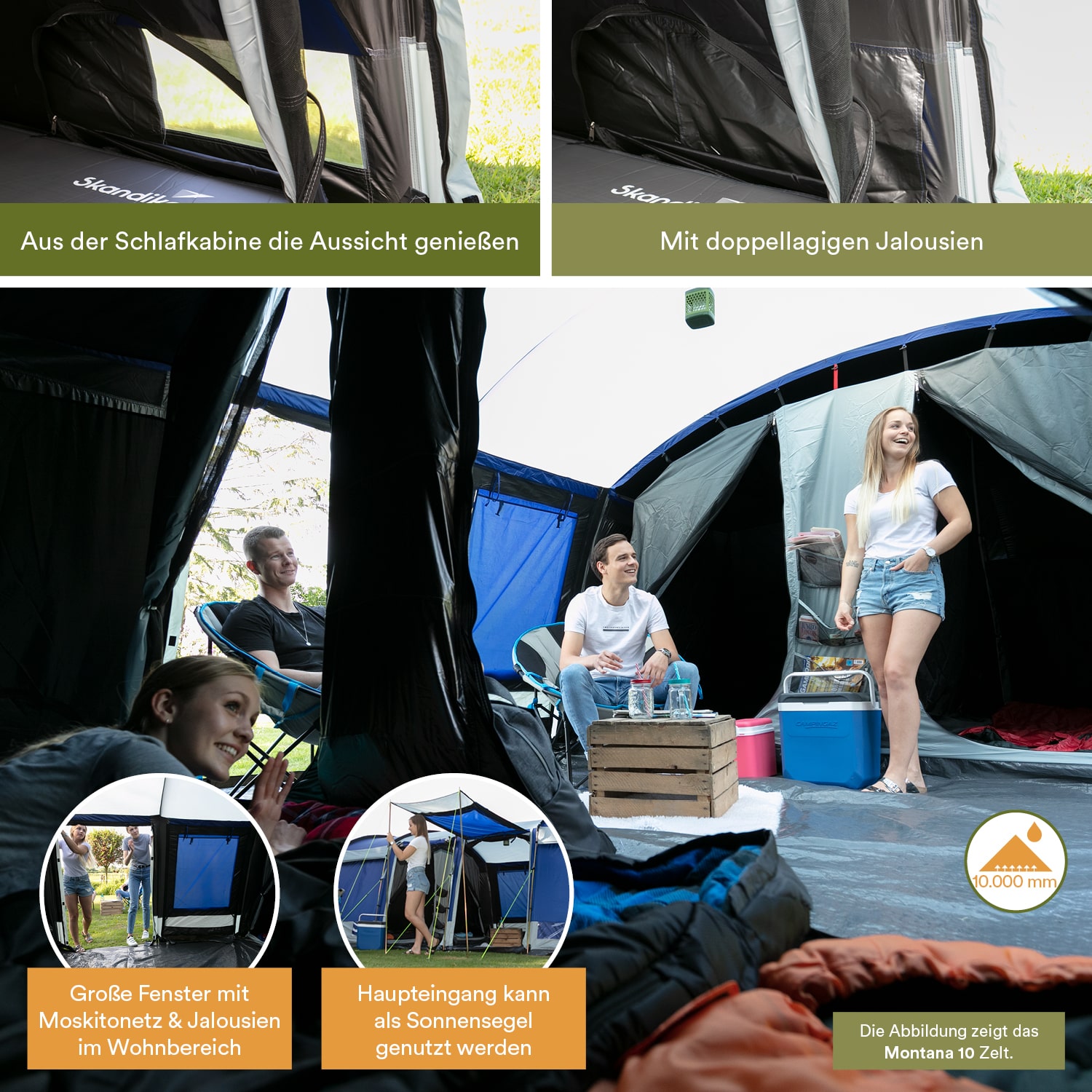 Skandika Montana 8 Sleeper blauwe Tunneltent