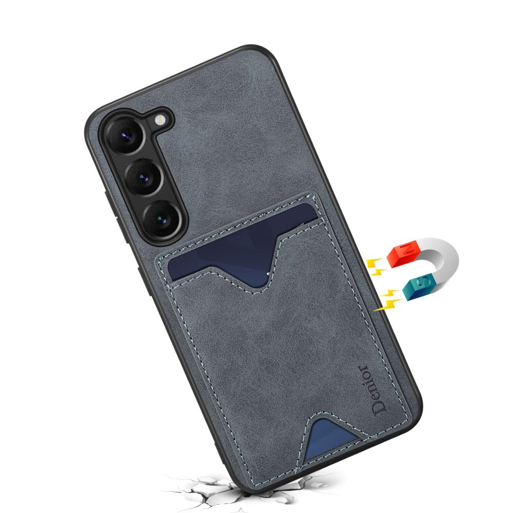 Samsung Galaxy S24 Hybrid Leder Hülle mit Magnetischem Kartenfach   Kickstand Aufsteller - Grau