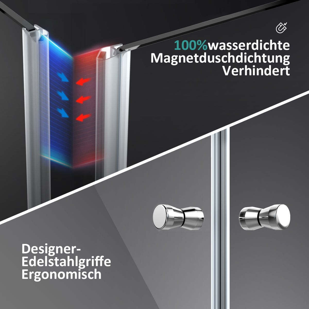 EMKE Hoekdouchecabine met 5 mm NANO-glas, 80x90 cm, hoogte 185 cm