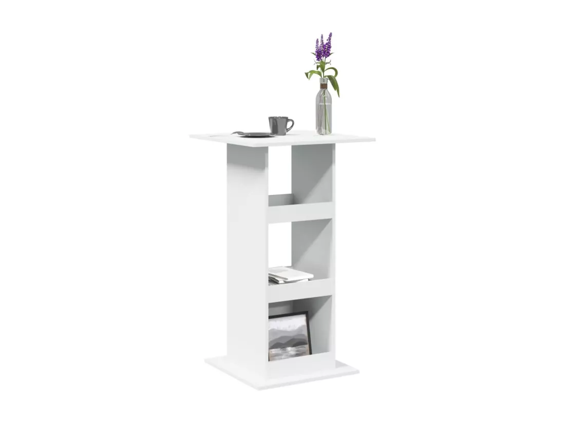 Table de bar avec rangement blanc 60x60x102cm bois d’ingénierie
