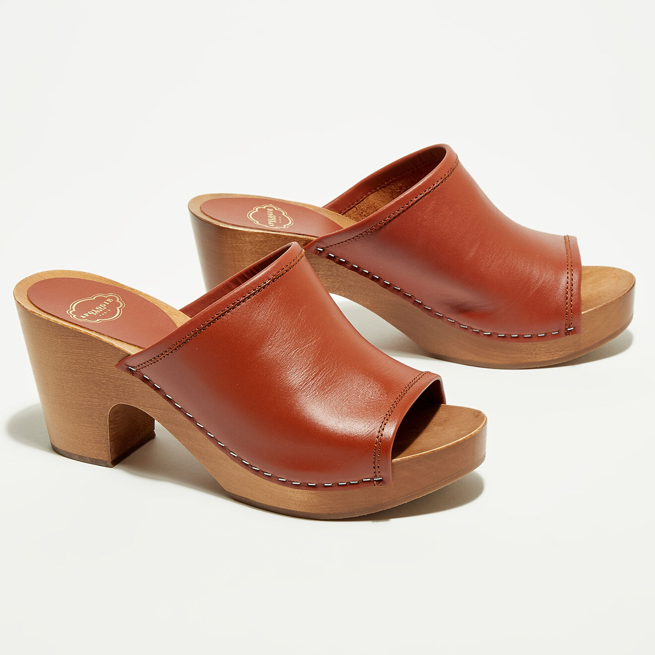 Apologie Studio Sabots en Cuir Charlotte terracotta - Talon 6.5 cm