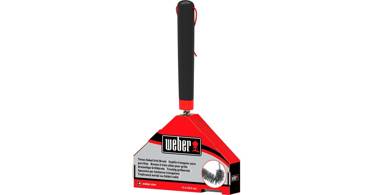 WeberDriezijdige reinigingsborstel grillreinigingsborstel  (Zwart/rood, 30 cm)