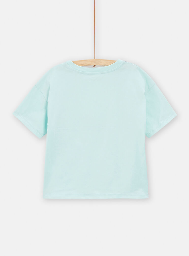 T-shirt bleu à sequins imprimé cerise pour fille