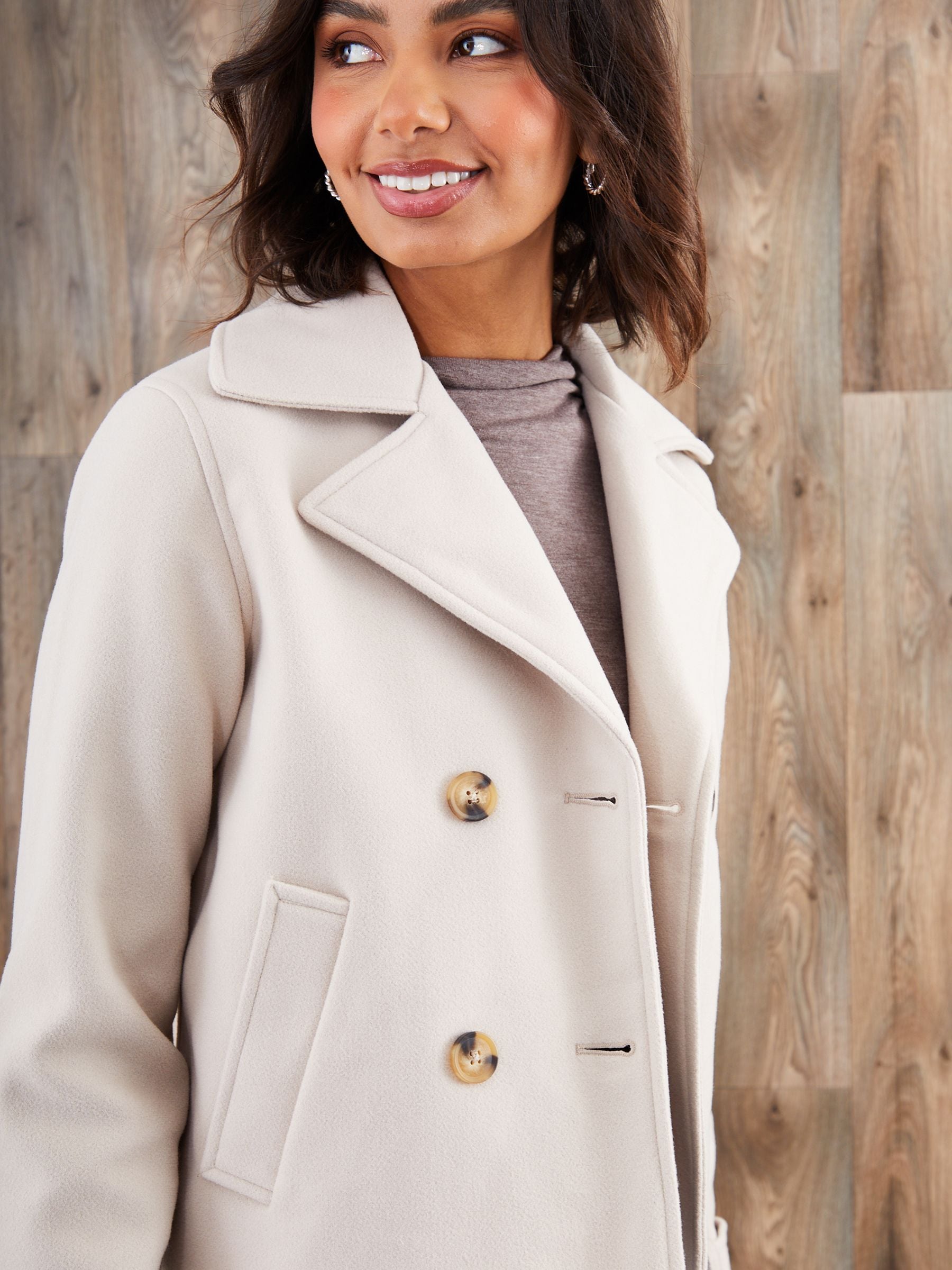 Crème - Threadbare Faux Wool Cropped Trench Coat