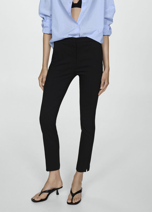 MANGO Cropped slim-fit trousers Black