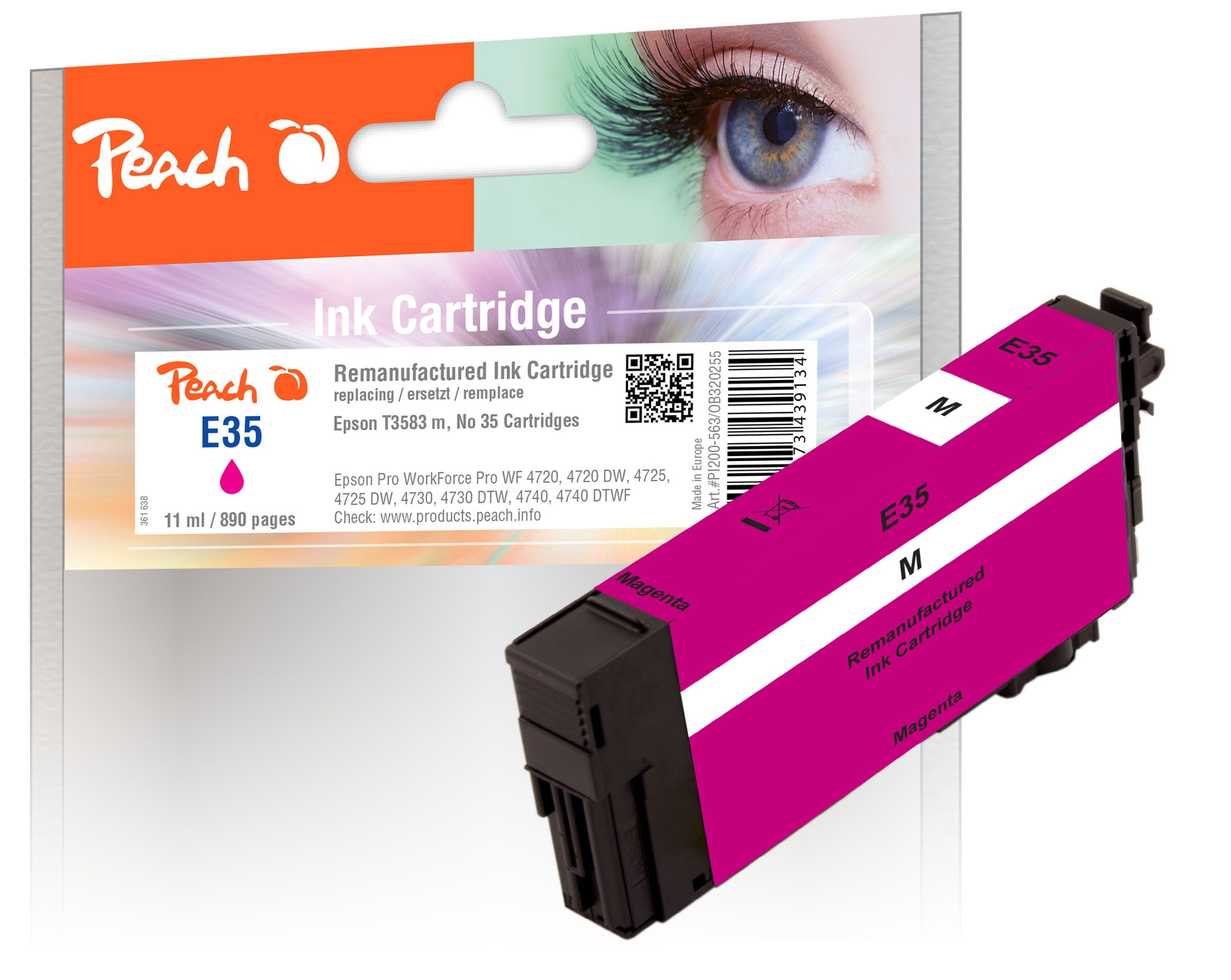 Peach E35Druckerpatrone ma ersetzt Epson T3583, No. 35 m, C13T35834010 für z.B. Epson WorkForce Pro WF -4720 DWF, Epson WorkForce Pro WF -4720 (wiederaufbereitet)