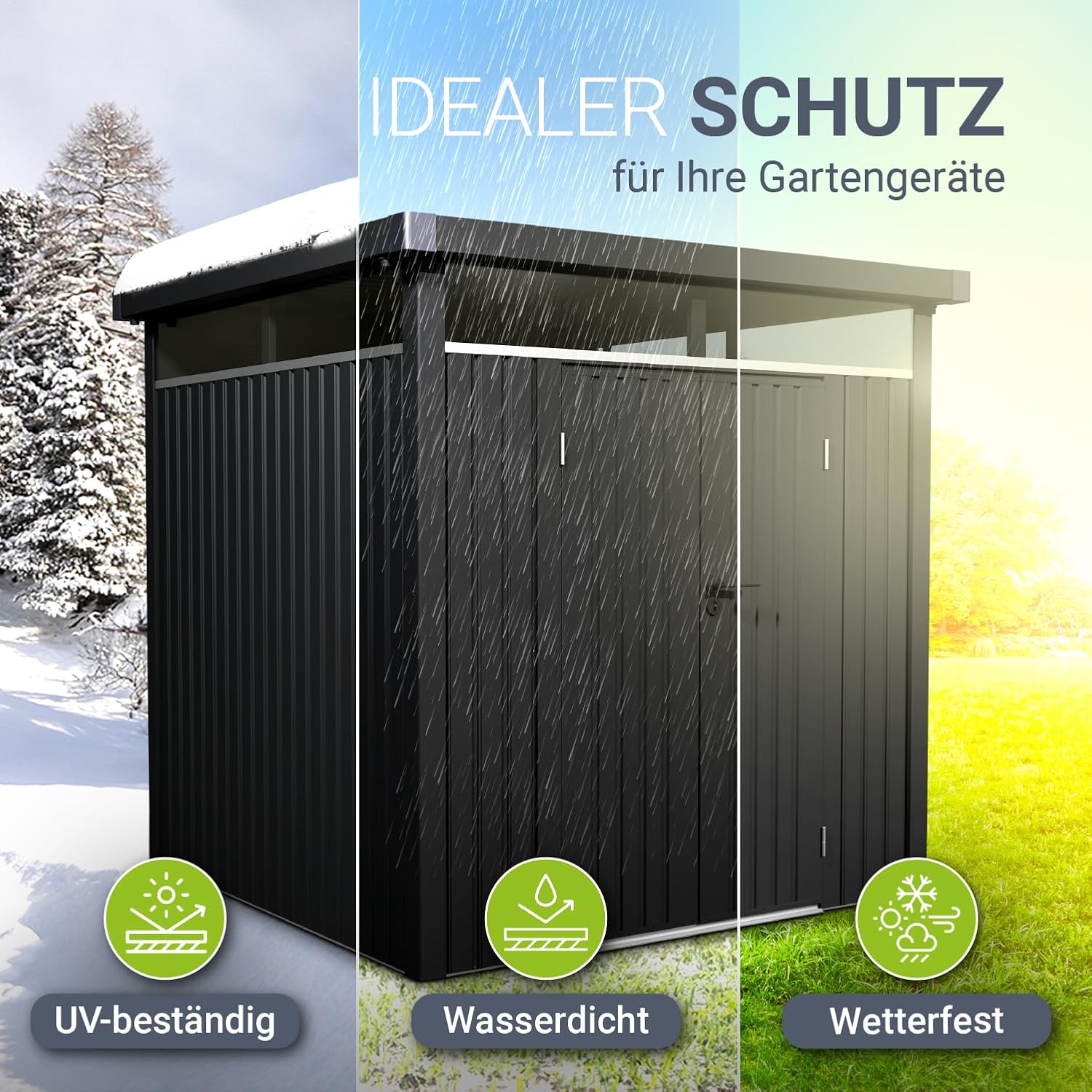 Juskys Gerätehaus Luzern M - 5,2 m² - Metall Geräteschuppen mit Türen & Fenstern - wetterfest & abschließbar - Fahrradgarage, Gartenhaus - Anthrazit