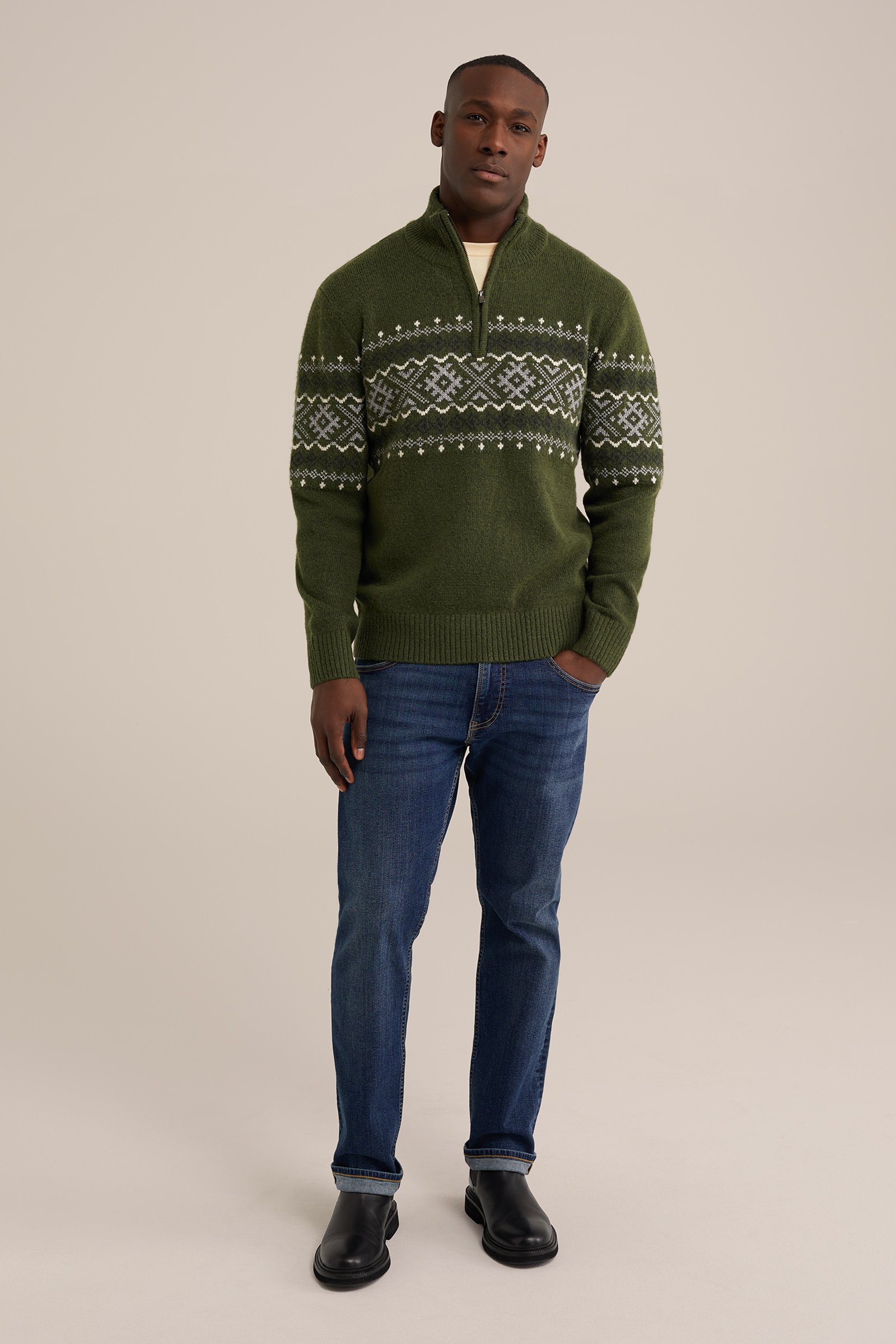 trui met rits WE Fashion Donkergroen