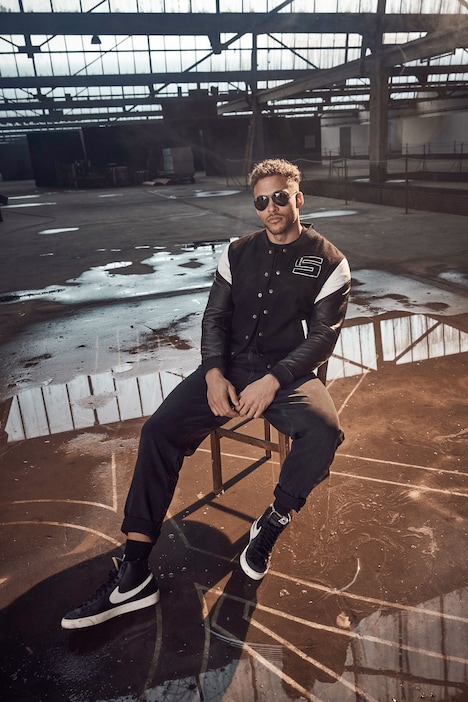 STHUGE College-Bomberjacke, Echt Leder-Ärmel, bis 7 XL