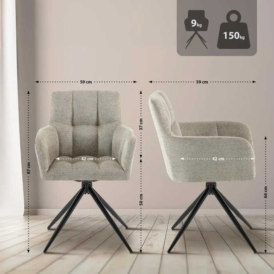 CLP Set van 2 Eetkamerstoel Jonah zwart Frame - Stof - taupe