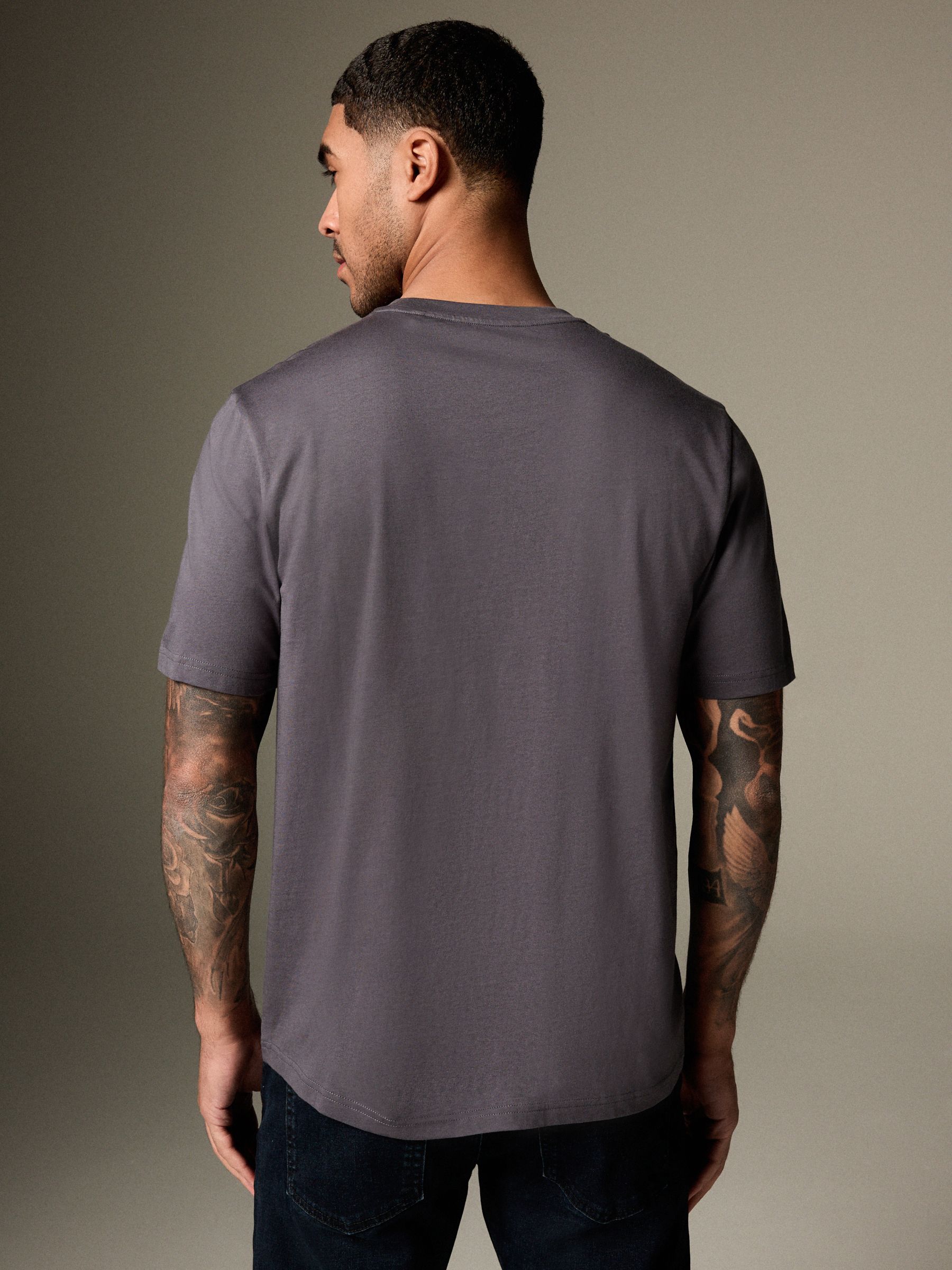 Leisteengrijs - Slim Fit - Essentieel katoenen T-shirt met ronde hals