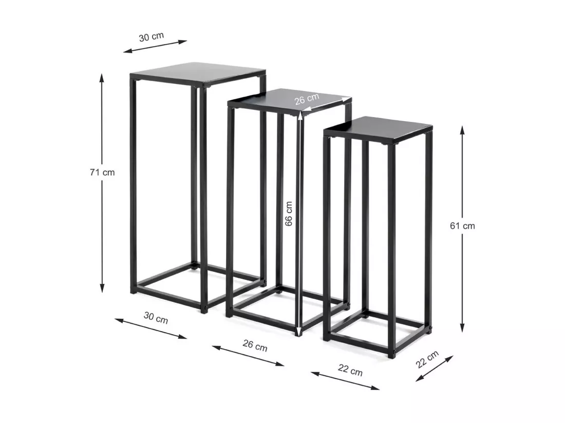 Lot de 3 portes plantes en métal coloris noir