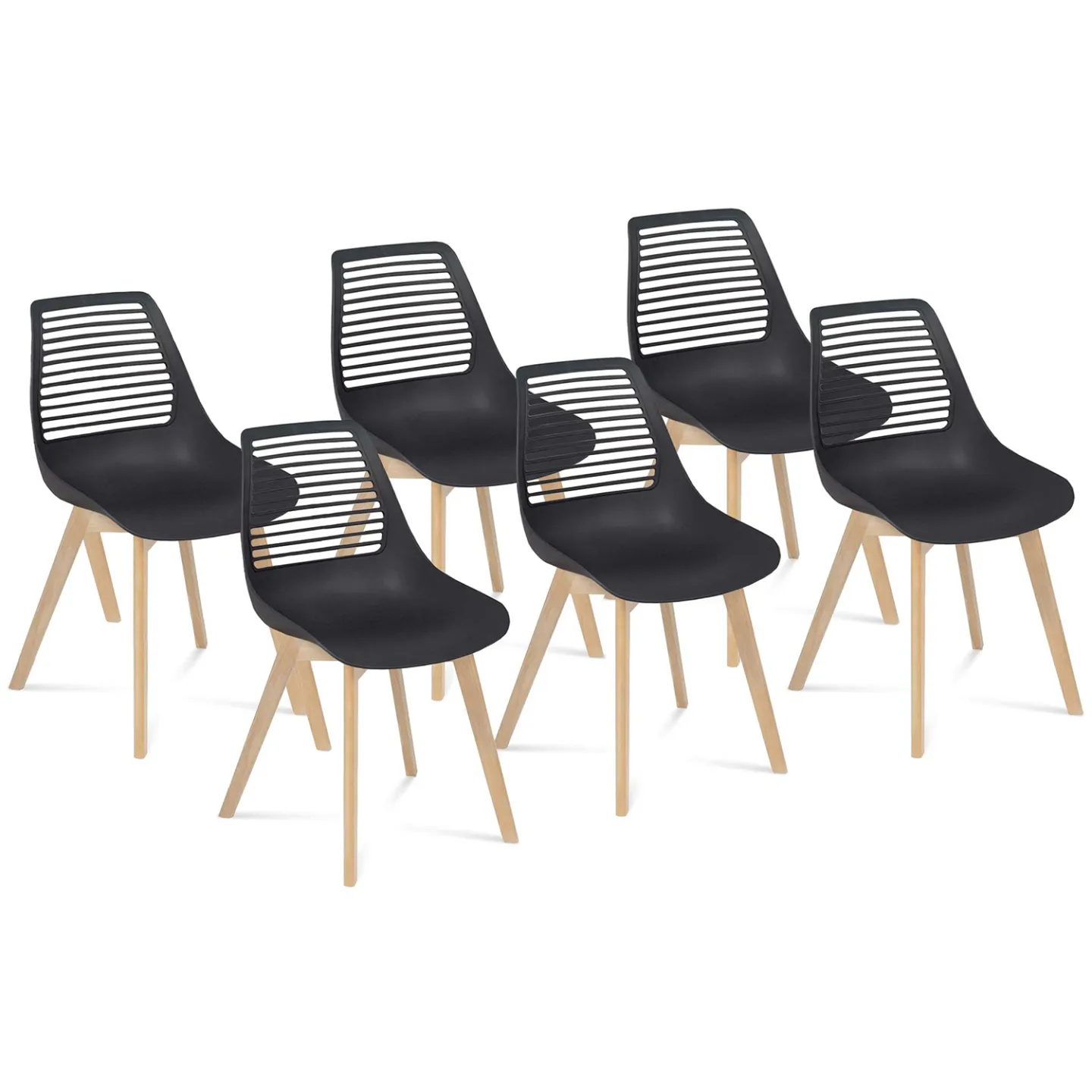 Lot de 6 chaises BONNIE noires pour salle à manger