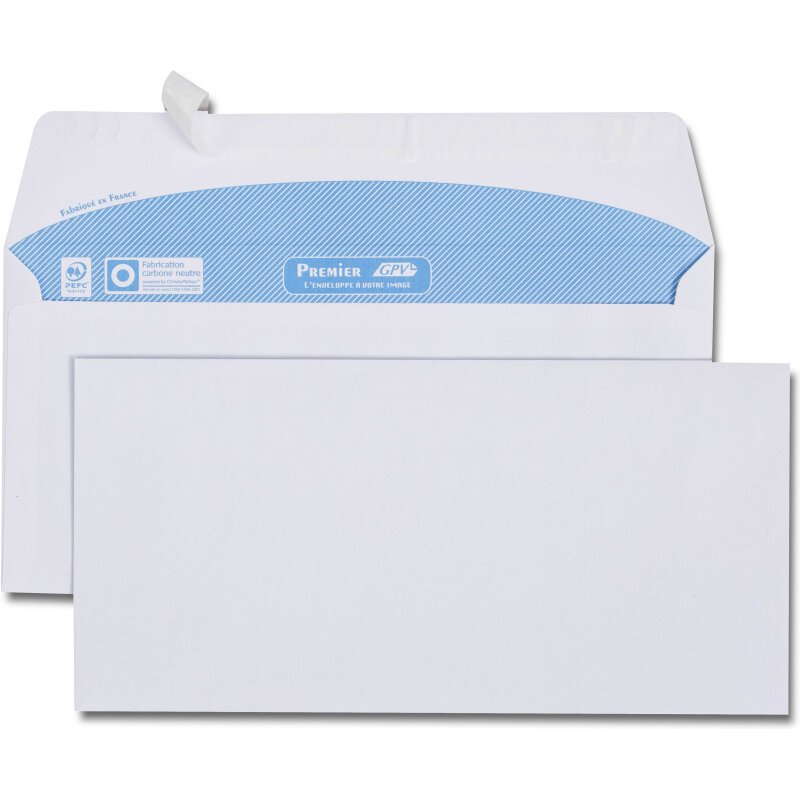 Enveloppe blanche DL 110x220 90 g/m² bande de protection - Boîte de 500