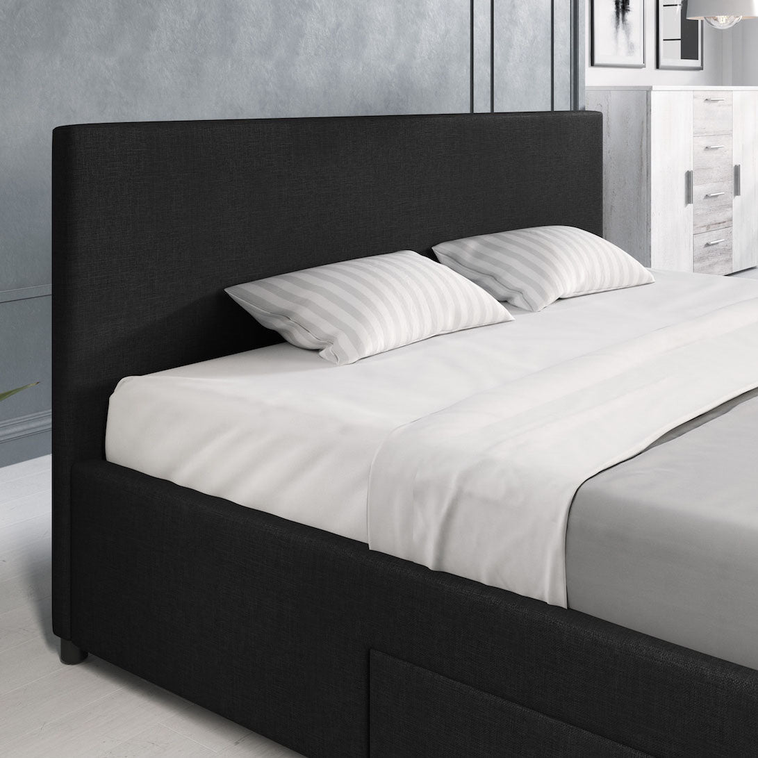 Suente - Tweepersoonsbed met 4 lades - Stof zwart - 180x200 cm