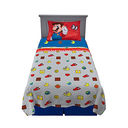 Twin Super Mario 3-Piece Bed Sheet Set.1 Flat Sheet 1 Fitted Sheet 1 Pillow Cases