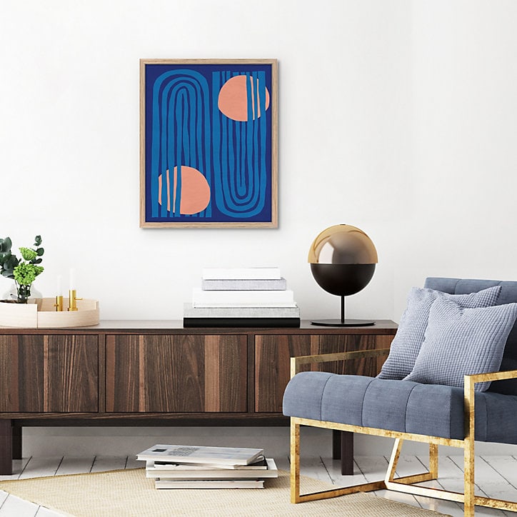 Image encadrée traits bleus bleu Dada Art l.33 x H.53 cm