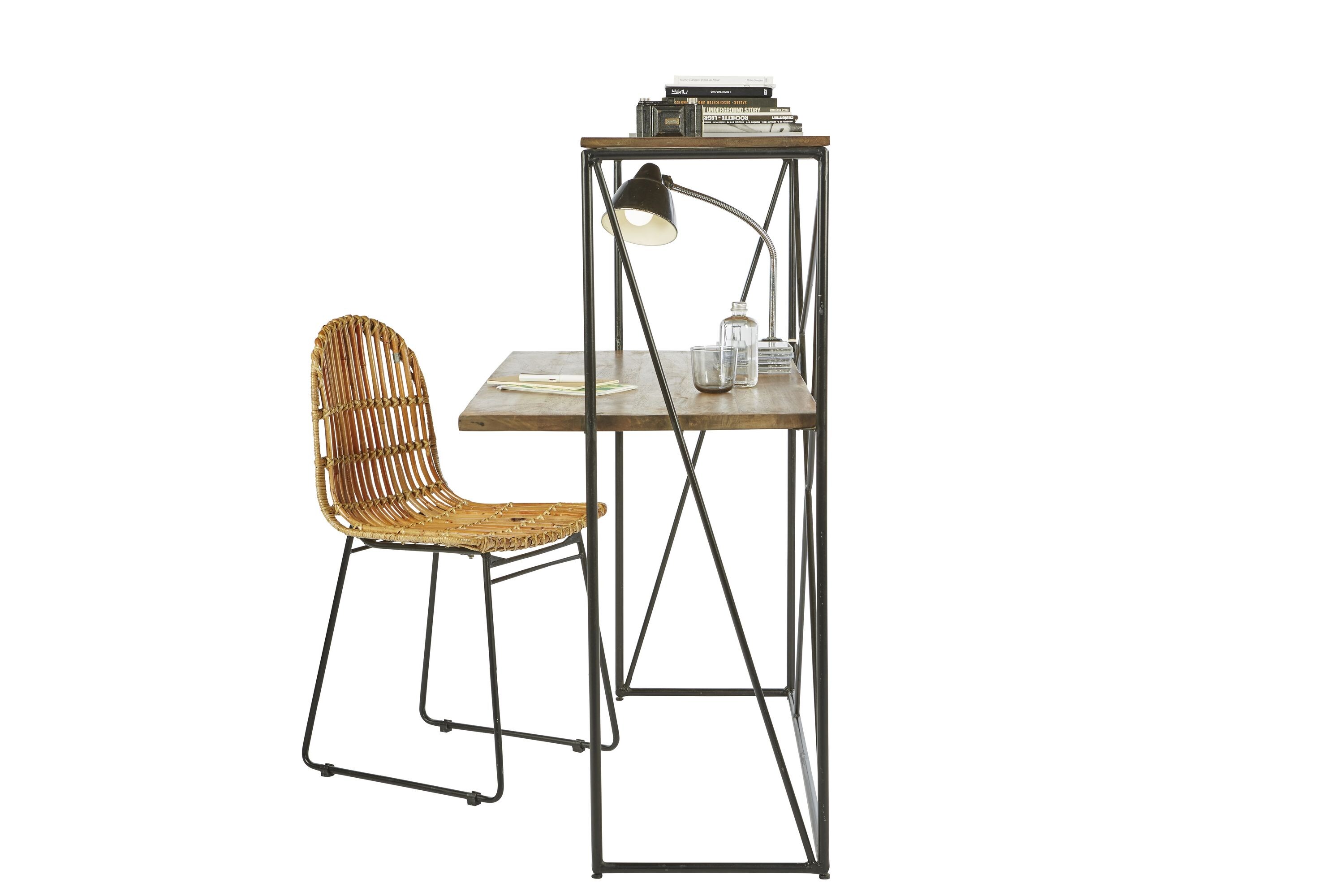 Sekretär Schreibtisch Arbeitstisch Mangoholz Metall Regal Standregal Kommode