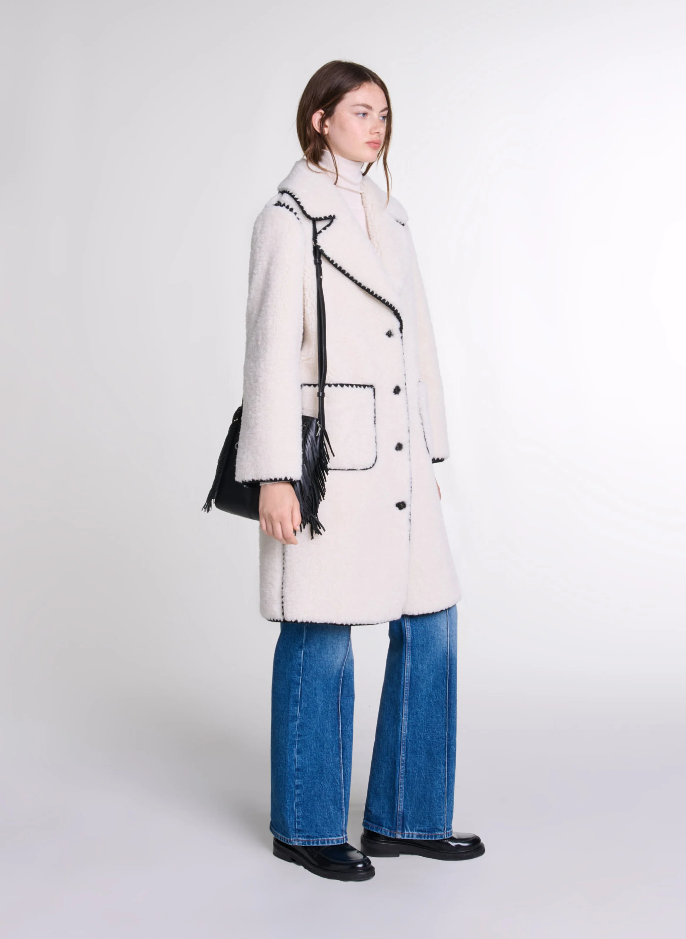 Manteau long effet fourrure| Blanc