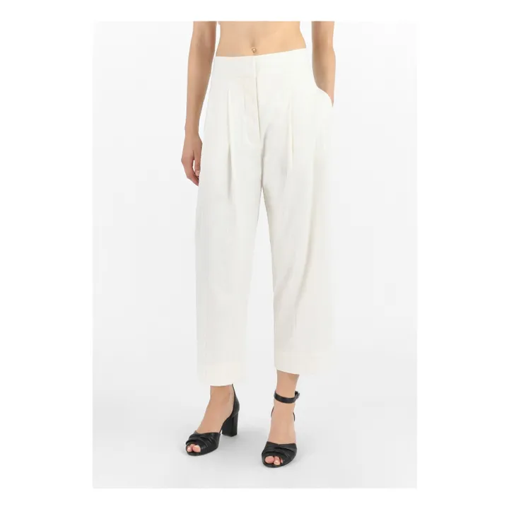 Masscob Pantalon Perris Rayures Coton et Soie | Ecru