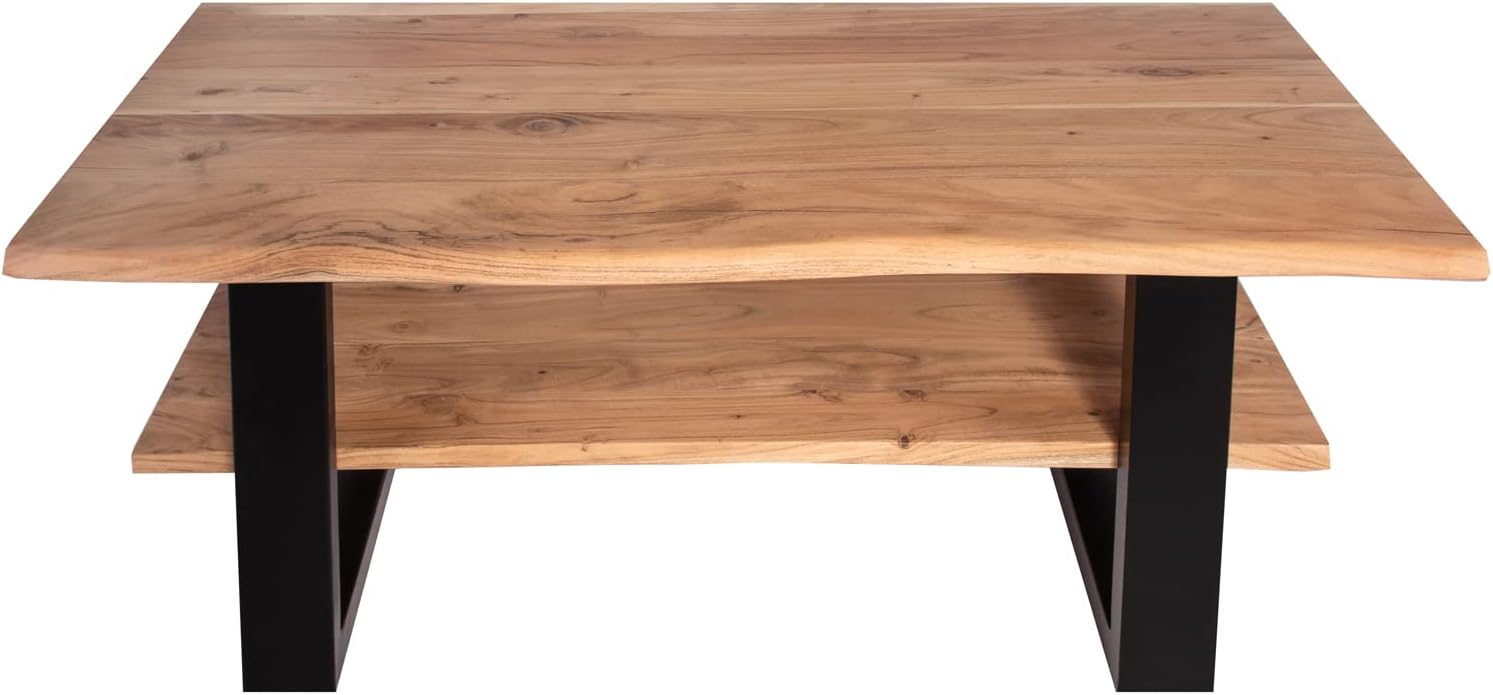 SAM Couchtisch 115x65 cm Patrick, Sofatisch mit Ablage, Akazienholz massiv + naturfarben + lackiert, Beistelltisch mit schwarzem U-Metallgestell, echte Baumkante